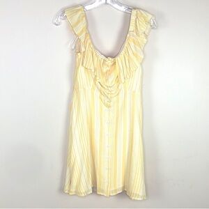 impeccable pig yellow striped a-line off the shoulder belle inspired dress